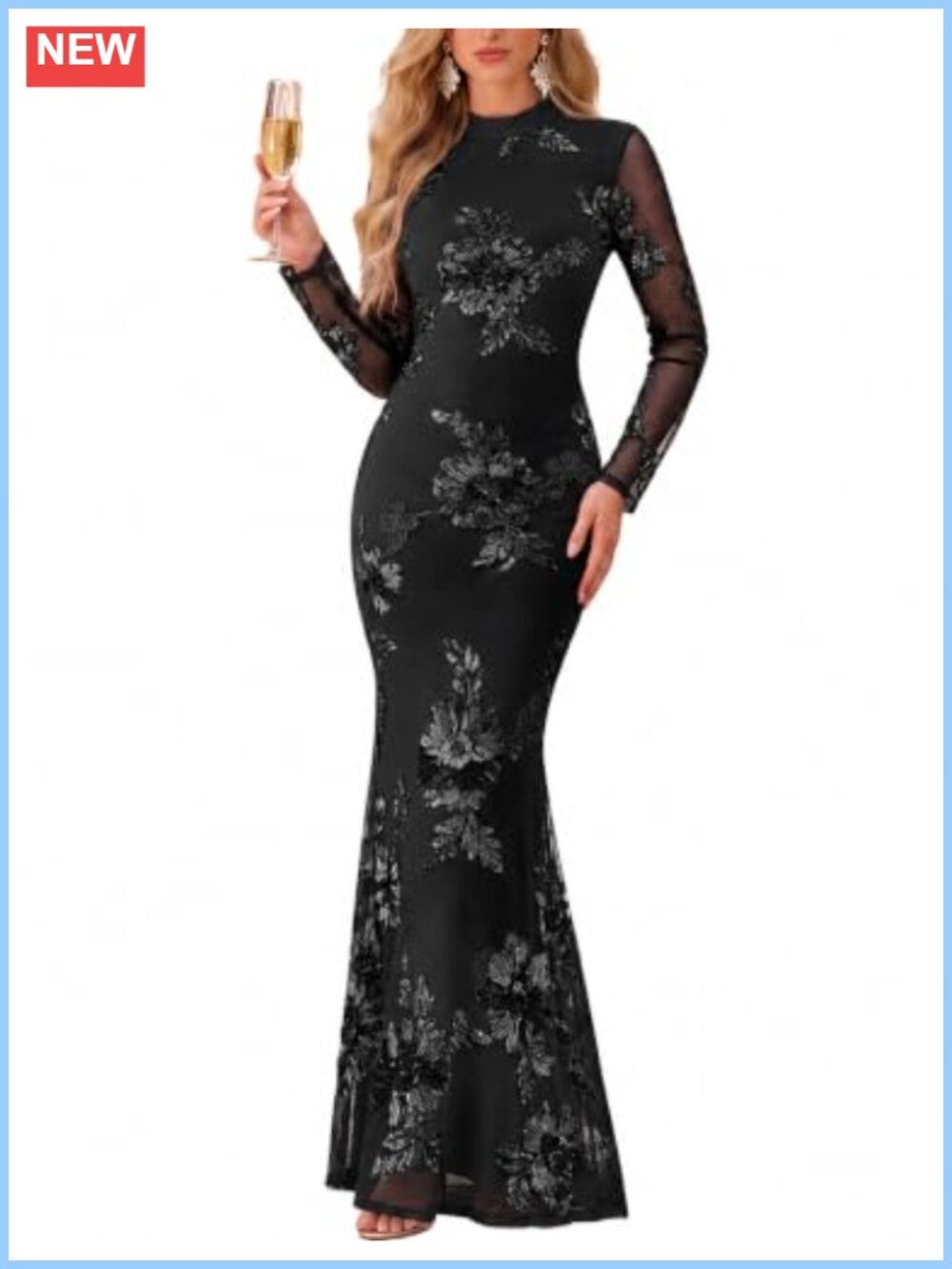 Mesh Floral Bodycon Maxi Formal Cocktail Evening Gown
